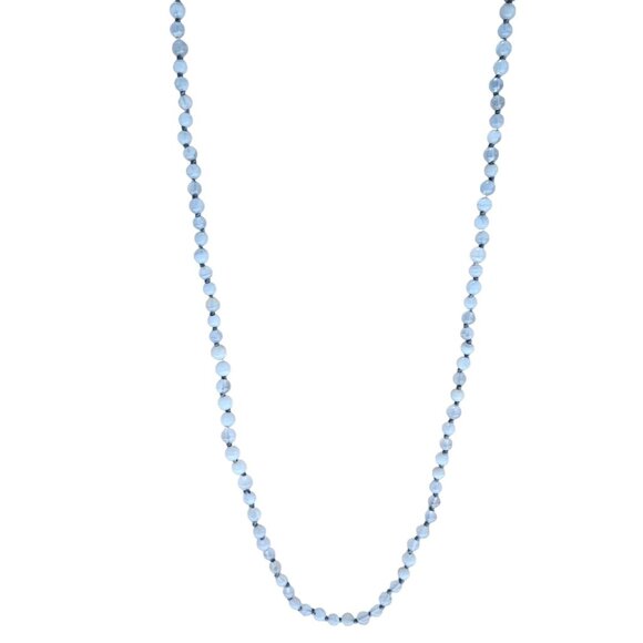 Elegant Blue Agate Knotted Bead Necklace Classic Minimalistic Jewelry Healing - Picture 2 of 6